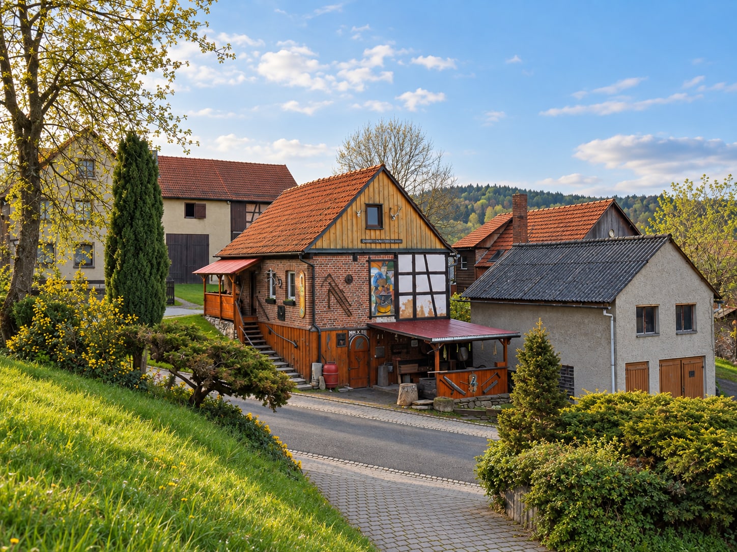 Alte Fachwerkscheune am Hang oberhalb der Bechstedter Häuser